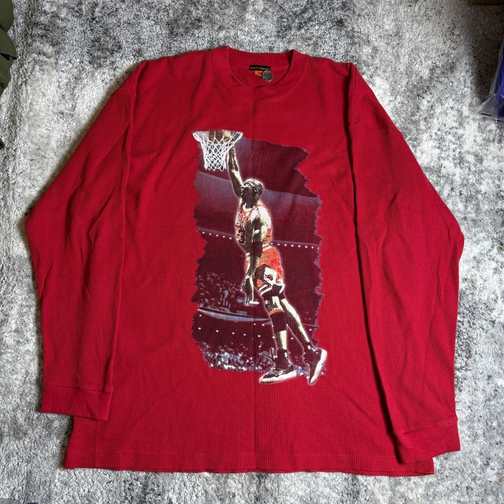 Members Property Michael Jordan Graphic Thermal Shirt Mens 3XL Red Long Sleeve